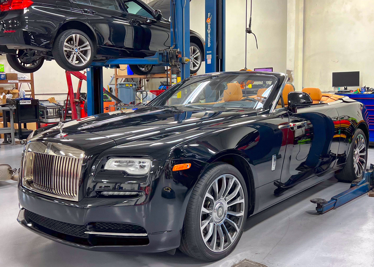 Rolls-Royce convertible in the shop at AutoScope